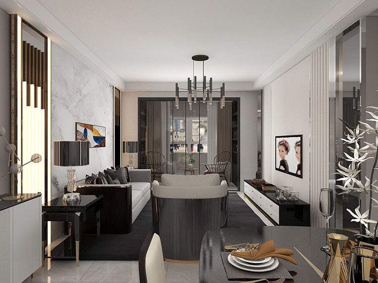 贵阳优品新城三室99㎡黑灰现代混搭